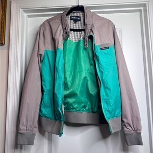 Vintage Members Only Khaki & Blue Green Colorblock Windbreaker Baseball Jacket